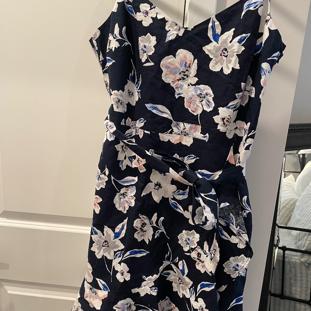 Banana Republic | Linen Cotton Blend Ruffle Wrap Floral Dress Size 14